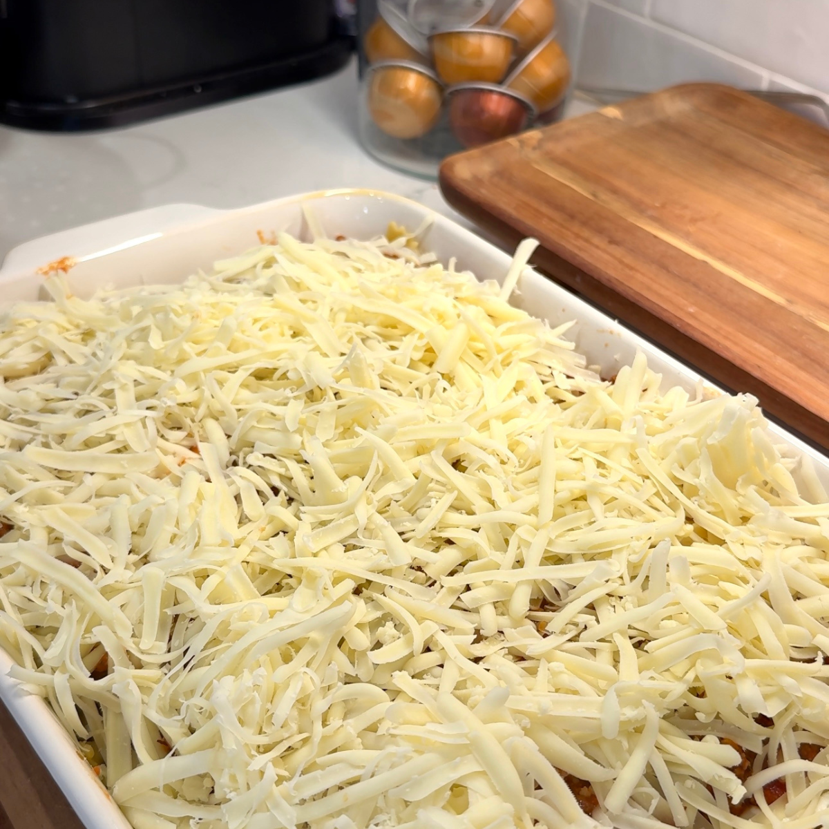 pasta dish with top layer of mozzerella cheese