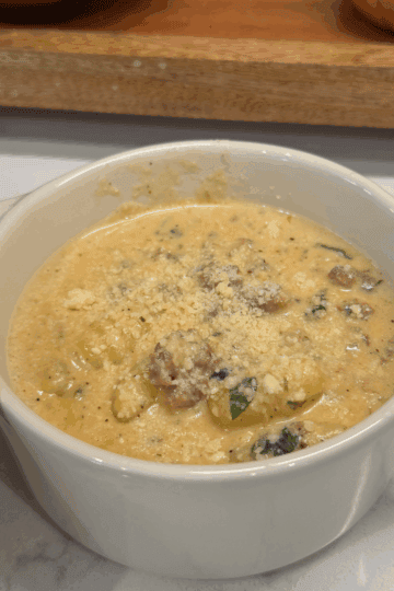 italian sausage gnocchi soup in bowl