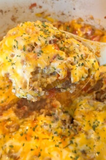 unstuffed pepper skillet on spoon