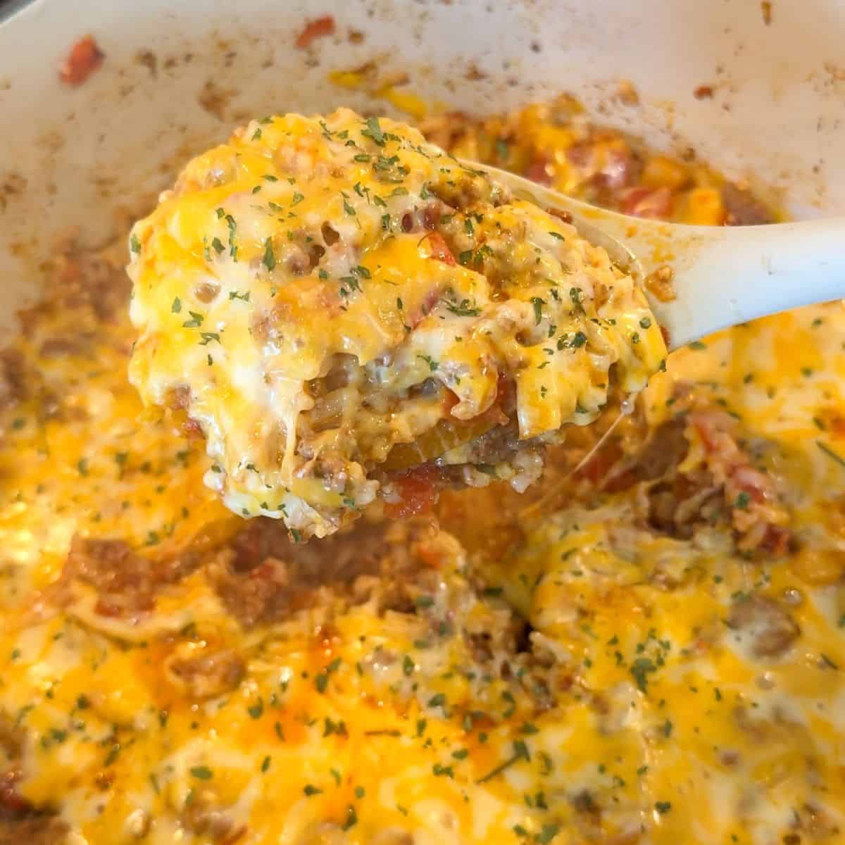 easy dinner unstuffed pepper skillet on spoon