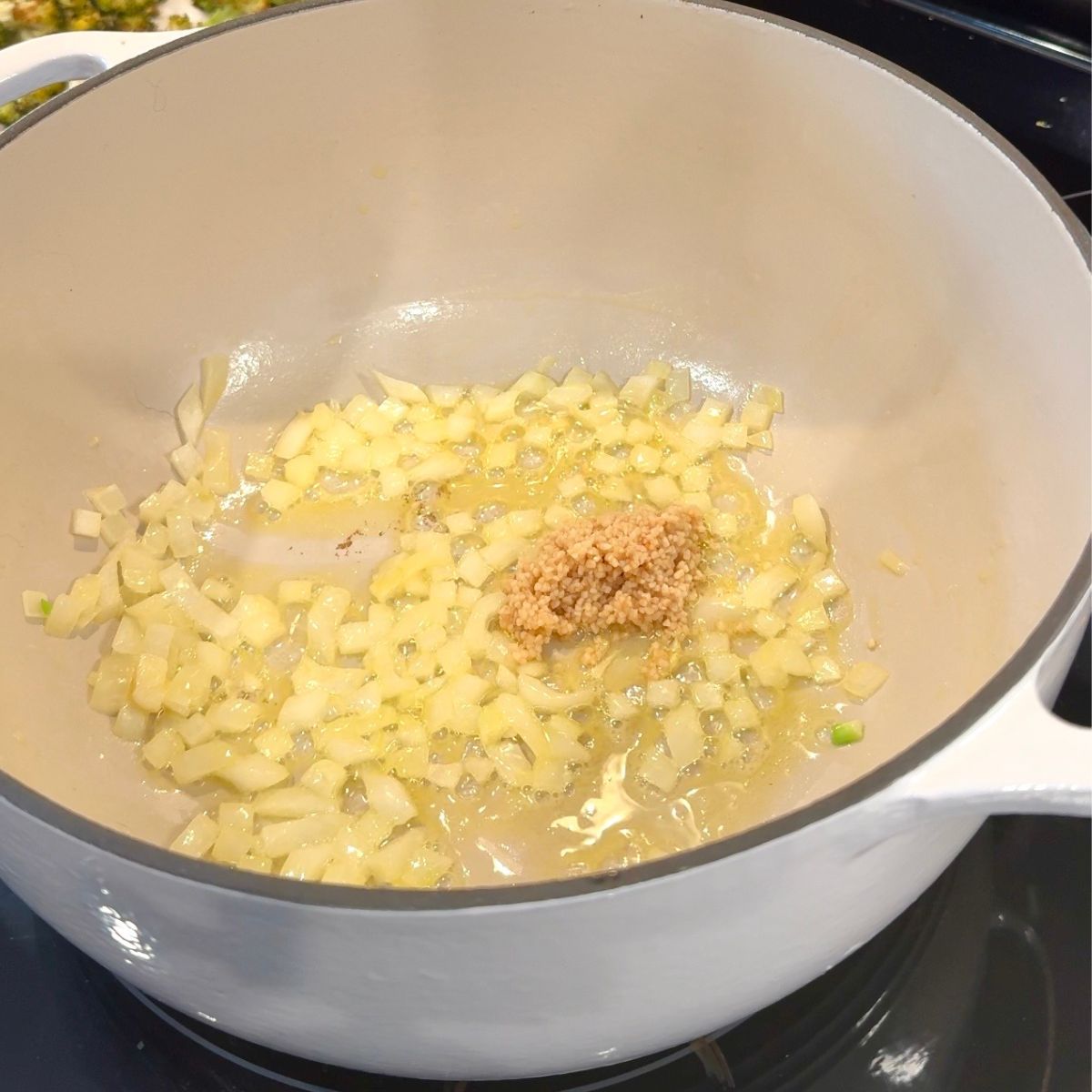 garlic and onions sauteed in dutch oven