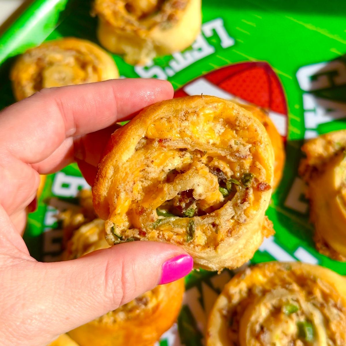 jalapeno popper pinwheels in hand