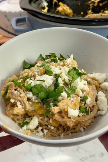 slow cooker salsa chicken in bowl