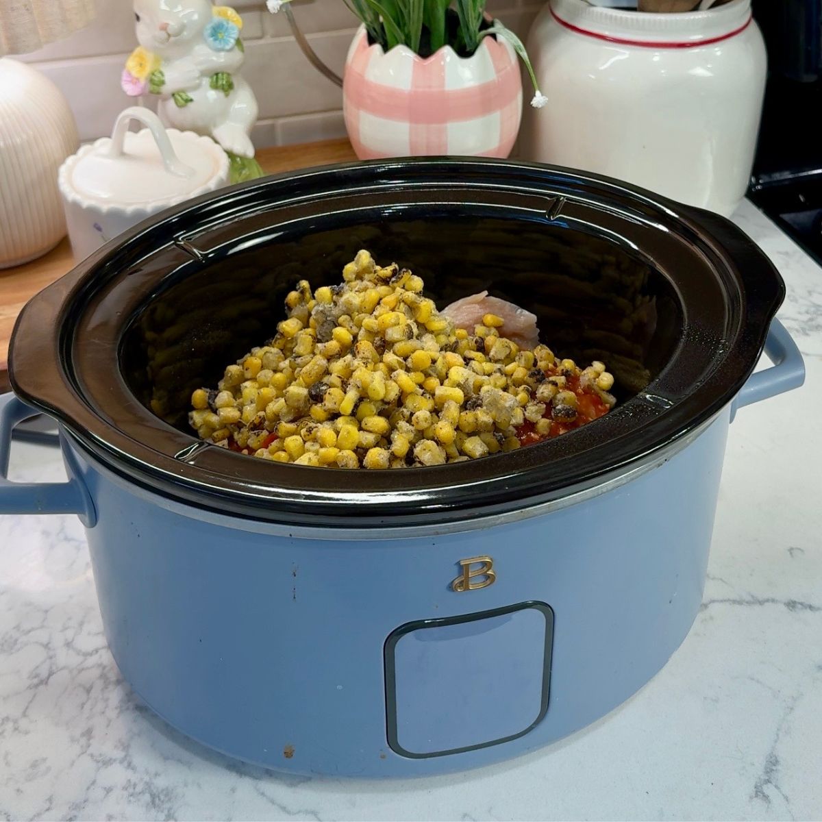 frozen corn, salsa and chicken 
