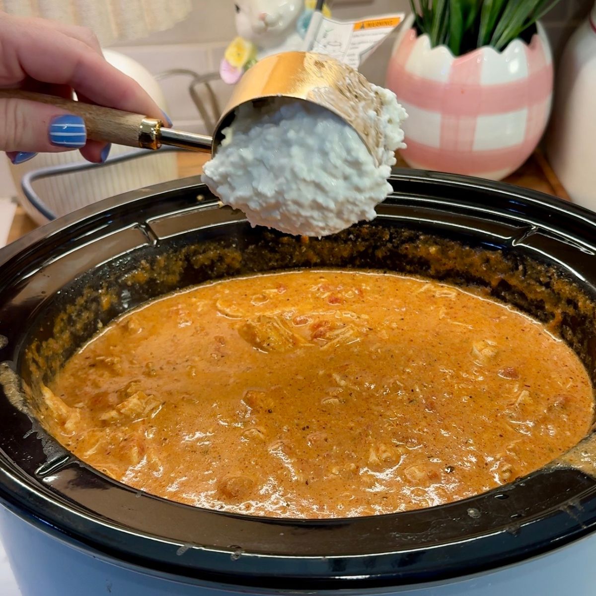cottage cheese in measuring up over pasta