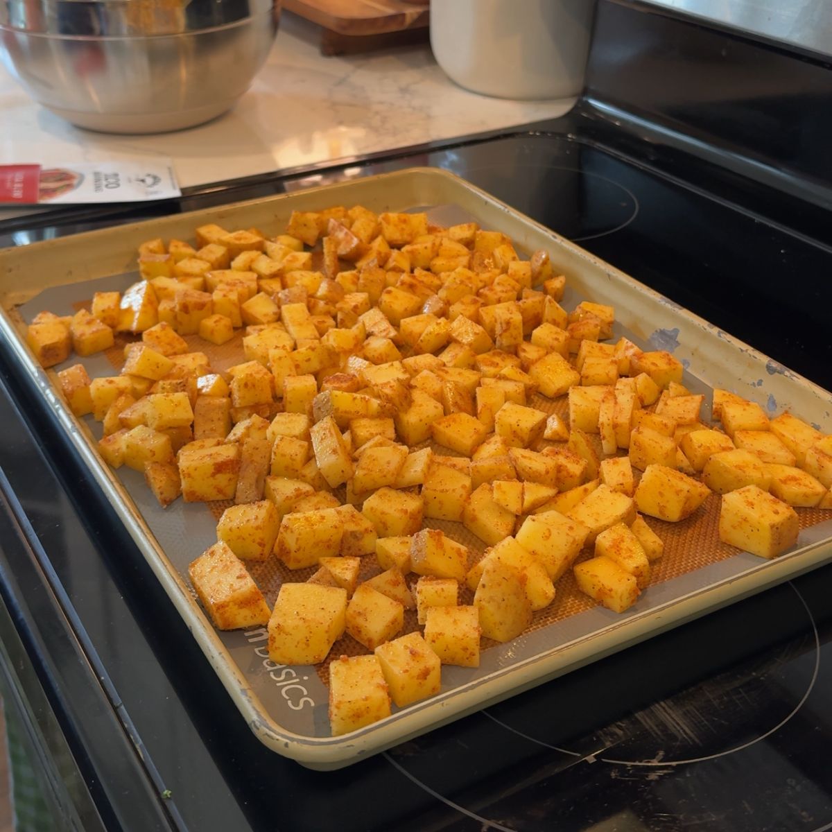 diced potatoes on cooking pan