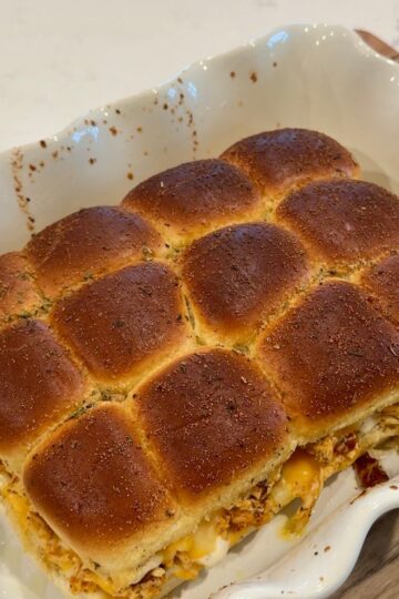 chicken bacon ranch sliders on white pan