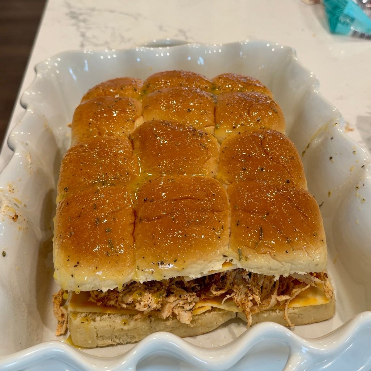 chicken bacon ranch sliders on baking tray 