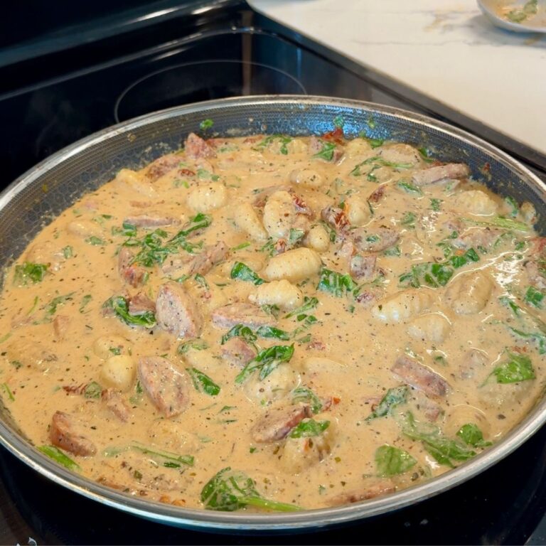 creamy marry me sausage gnocchi in large skillet