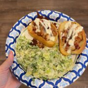 2 chicken bacon texas toast and salad on paper plate