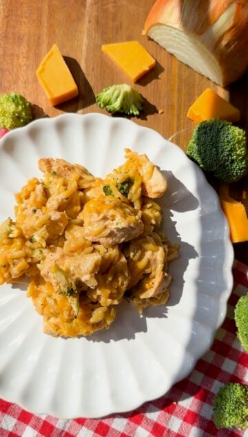 Chicken Broccoli Cheddar Orzo Casserole